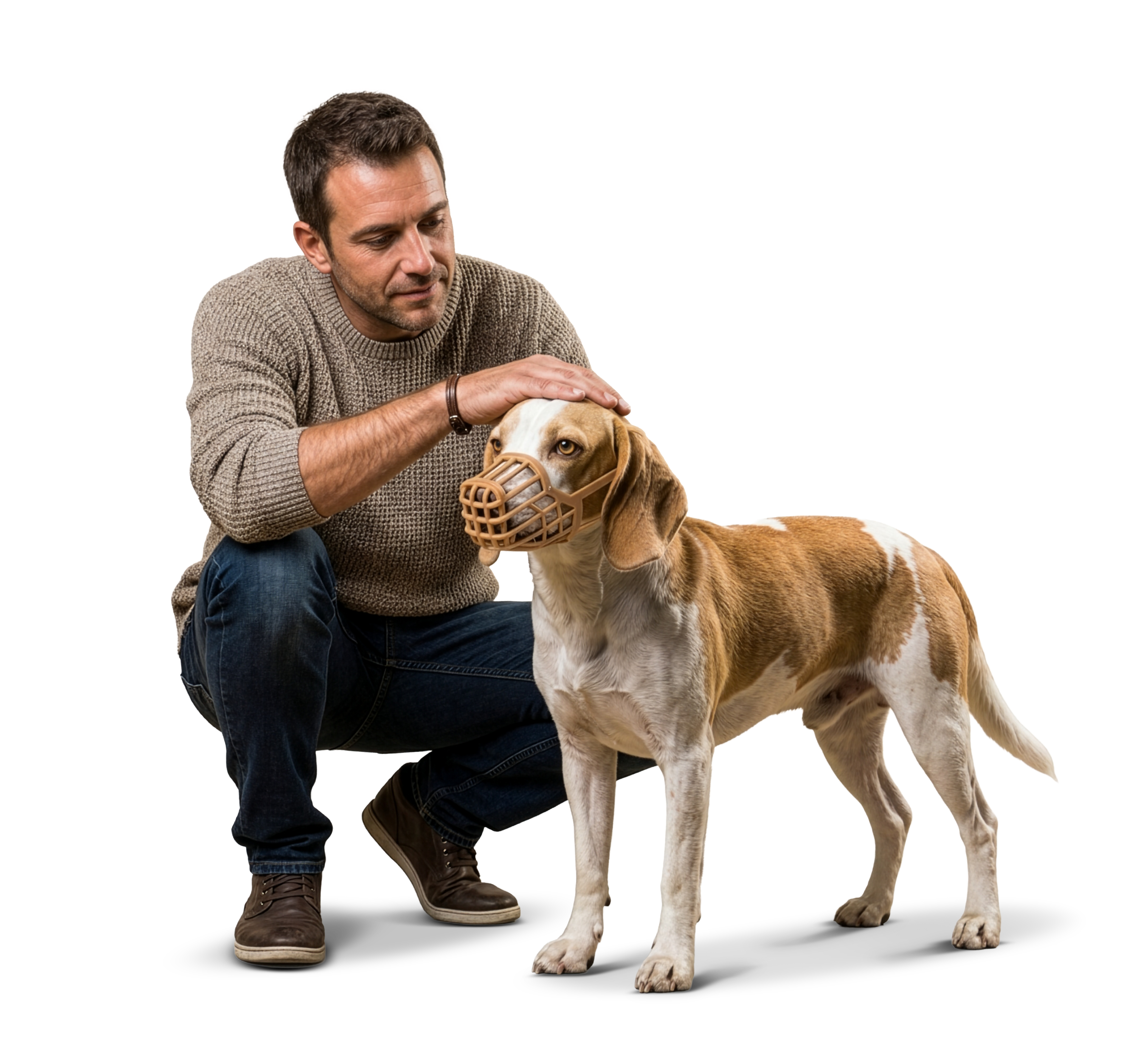 A man and his dog wearing a Kinoslide Essential muzzle